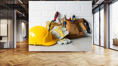 construction worker helmet with tools Wall mural