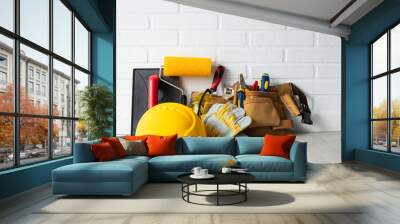 construction worker helmet with tools Wall mural