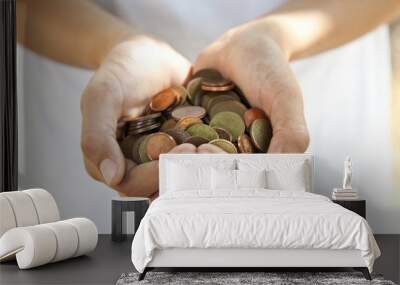 hands with coins saving concept Wall mural