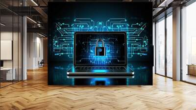 illustration of computer with security padlock, computer security Wall mural