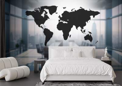 intercontinental map with meeting table, international agreement Wall mural