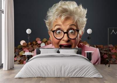 senior woman with money or coins in background Wall mural