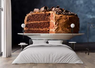 A delicious homemade triple layered low sugar chocolate cake on a pedestal stand Wall mural