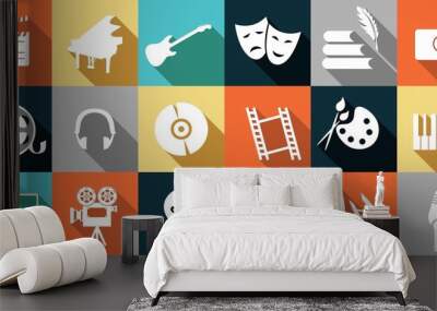 set of icons dedicated to arts: painting, music, literature, ballet, theater and cinema. Wall mural