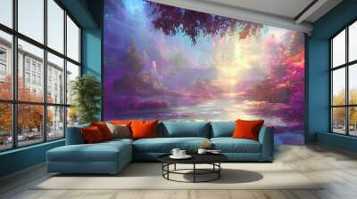 digital painting enchanted landscape forest magical fantasy scenary background concept art IA Wall mural