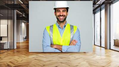 Trabalhador da construção civil engenheiro com colete e capacete para segurança 1 Wall mural