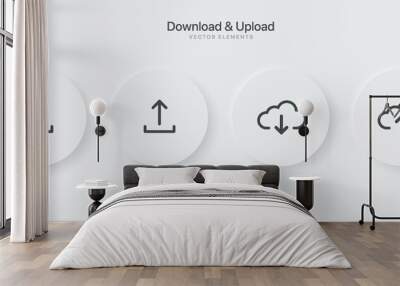 3D black download upload button icon. Upload icon. Down arrow bottom side symbol. Click here button. Save cloud icon push button for UI UX, website, mobile application. Wall mural