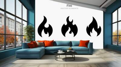 Black flat fire flames icons collection. Red flame in abstract style on white background for UI UX website mobile app game operation system. Wall mural