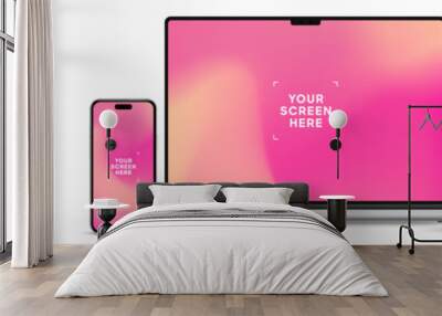 Modern laptop mockup front view and high quality smartphone and tablet mockup isolated on white background. Notebook mockup and phone device mockup for ui ux app and website presentation.Stock Vector. Wall mural