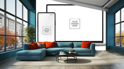 Modern laptop mockup front view and smartphone mockup high quality isolated on white background. Notebook mockup and phone device mockup for ui ux app and website presentation Stock Vector. Wall mural