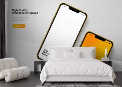 Realistic smartphone mockup. Mobile phone vector with isolated on white background. Device front view. 3D mobile phone with shadow. Realistic, high quality smart phone mockup for ui ux presentation. Wall mural