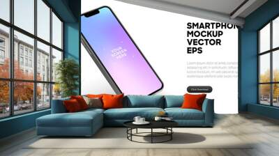 Realistic smartphone mockup. Mobile phone vector with isolated on white background. Device front view. 3D mobile phone with shadow. Realistic, high quality smart phone mockup for ui ux presentation. Wall mural