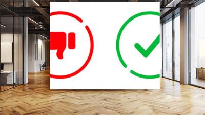 yes or no icon. green tick symbol and red cross sign in circle. checkmark and check icon. approval.  Wall mural