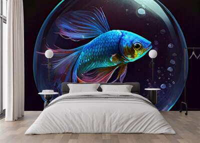 Beta fish in glass sphere with red tail AI Wall mural