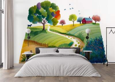 landscape with trees and hills Wall mural