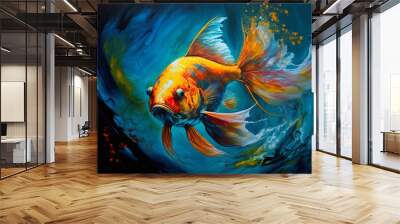 Watercolor Illustration of Goldfish Wall mural