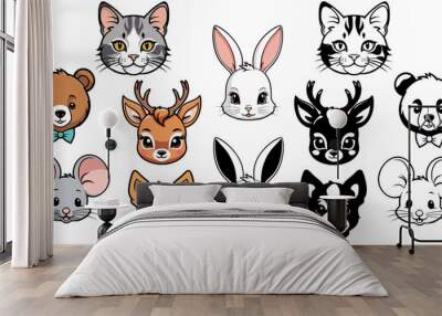 Colour vector set of cute animals avatars Wall mural