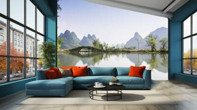 The beautiful karst mountains and rural scenery in spring
 Wall mural