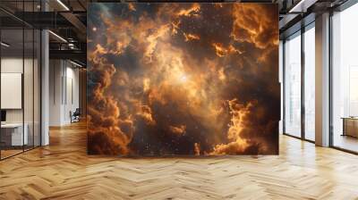 arafed image of a star filled sky with a bright orange cloud Wall mural