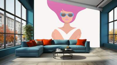 Beautiful woman with long hair vector. Modern girl minimalist style with copy space. Love yourself concept, Wall mural