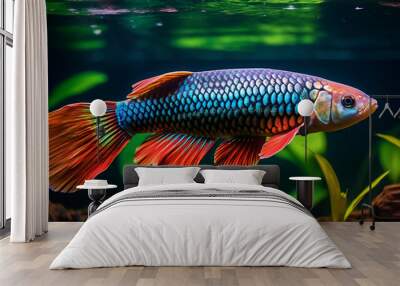 photo illustration of arowana fish with bright colors, generative ai Wall mural