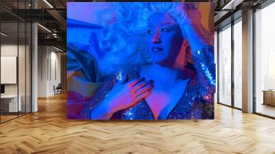 portrait in blue neon light of a drag queen Wall mural