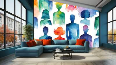 Abstract people. Human diversity concept. Watercolor illustration. Wall mural