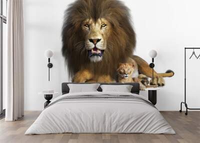 Big lion with cub, 3d render isolated on transparent background PNG Wall mural