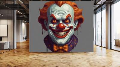 Cartoon horror clown character face. Generative AI. Wall mural