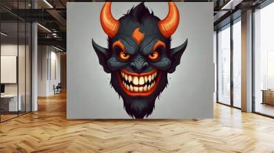 Cartoon horror devil character face smile. Illustration. Wall mural