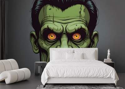 Cartoon horror man frankenstein character face smile. Illustration.  Wall mural