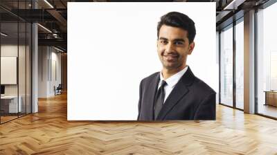 Happy businessman in suit and tie, isolated on white studio background Wall mural