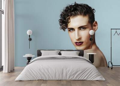 Portrait of a young  model with make up, isolated on gray Wall mural