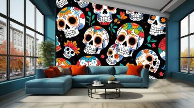 Day of the Dead skull pattern. Day of the Dead print. Textures of the Day of the Dead and Mexican Halloween. Traditional Mexican festival. Day of the death sugar skull isolation. day of the dead. Wall mural