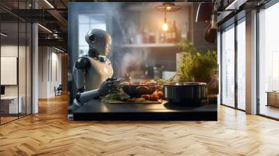 Home robot in the kitchen, cooking, modern kitchen Wall mural