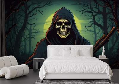 Grim reaper, scary and horror shot death illustration. Generative AI Wall mural