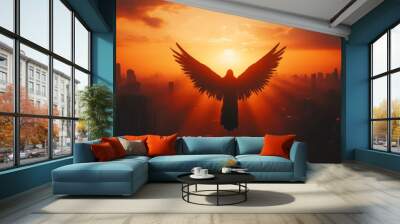 Guardian Angel at Sunset Over the City Wall mural