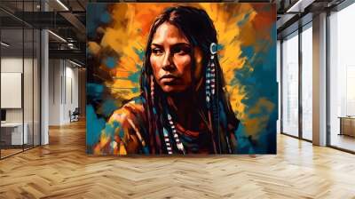 beautiful art of native american indian woman poster Wall mural