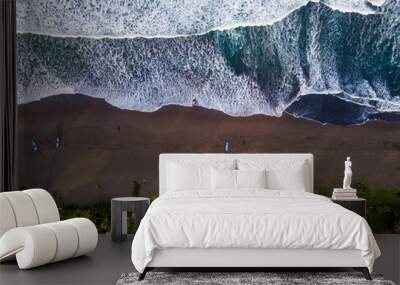 ocean waves shore drone shot fishing boat Wall mural