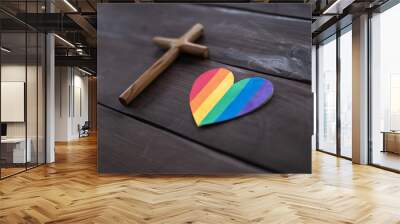 Cross and rainbow heart Wall mural