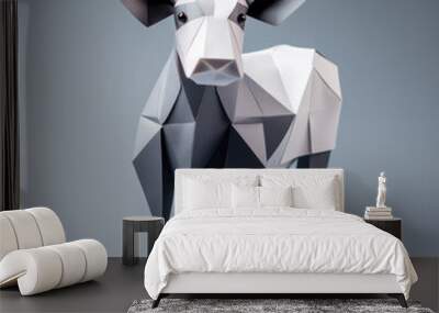 Abstract composition of colorful cow origami paper patterns on a colored background. Wall mural