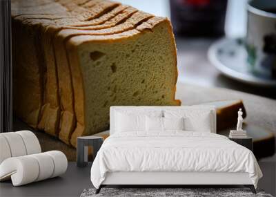 Sliced white bread over a table Wall mural