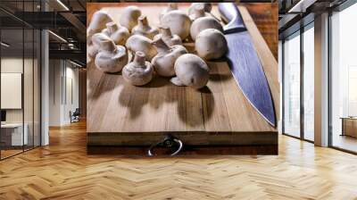 Table with fresh mushrooms for cooking with knife Wall mural