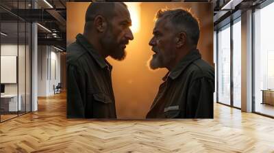 Two men argue face to face with a serious look Wall mural