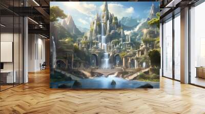 Verdant Aegis: The Elven Enclave made with Generative AI Wall mural