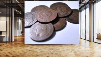 View of a pile of european coins from the eighteenth century with white background Wall mural