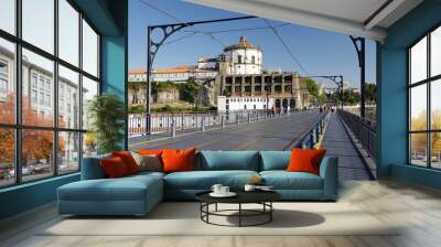 View of Church and Monastery of Serra do Pilar, from Luis I bridge in Oporto, Portugal Wall mural