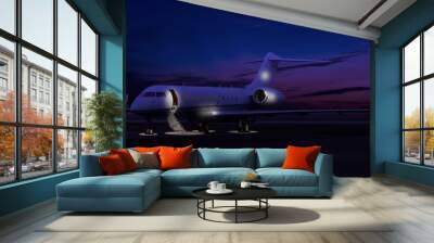 Private jet sitting at the tarmac Wall mural