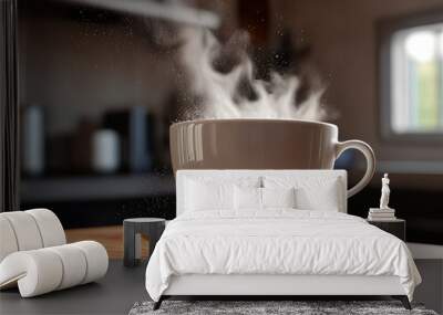 A cup of coffee where the steam forms a cloud, raining tiny droplets back into the cup - generated by ai Wall mural