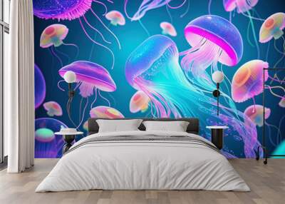 Abstract background illustration contains colorful transparency and effects with jellyfish style with Generative AI. Wall mural